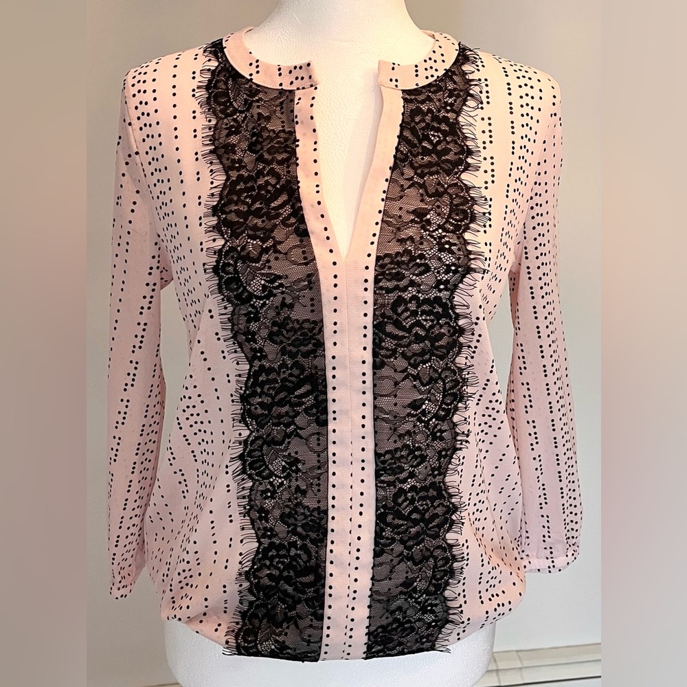 Limited pink and black lace and polka dot blouse. Size small